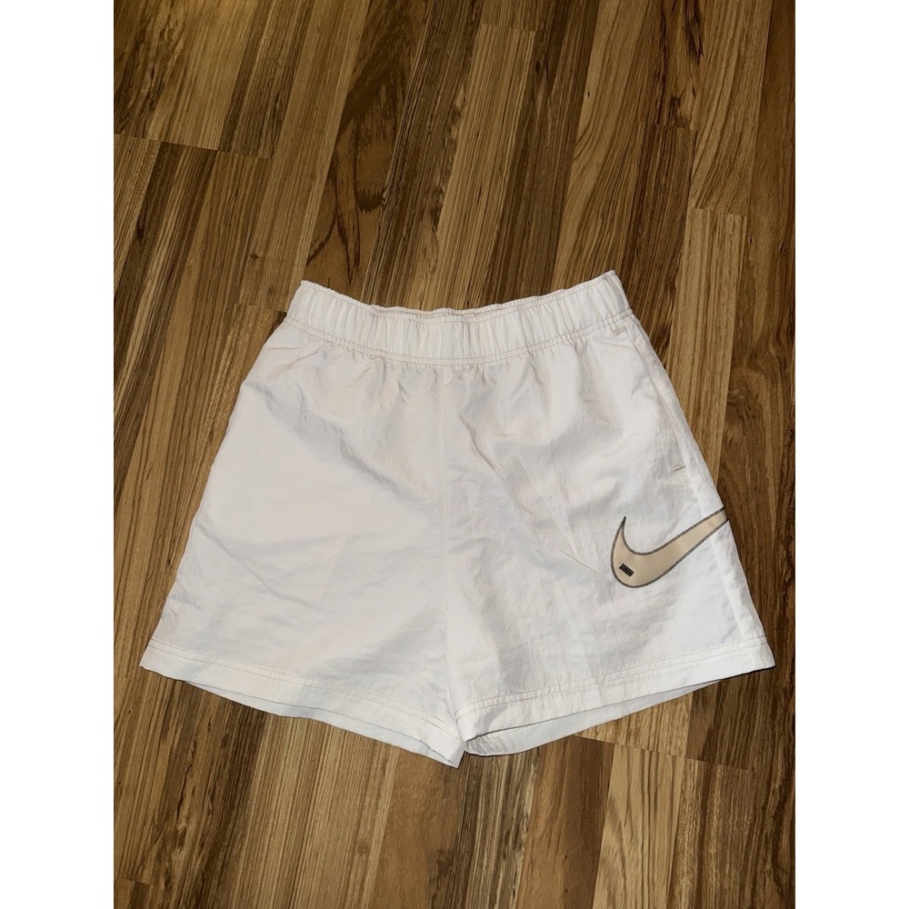 Nike Women's Sz M Medium Swoosh High Waisted Loose Shorts White‎ Beige